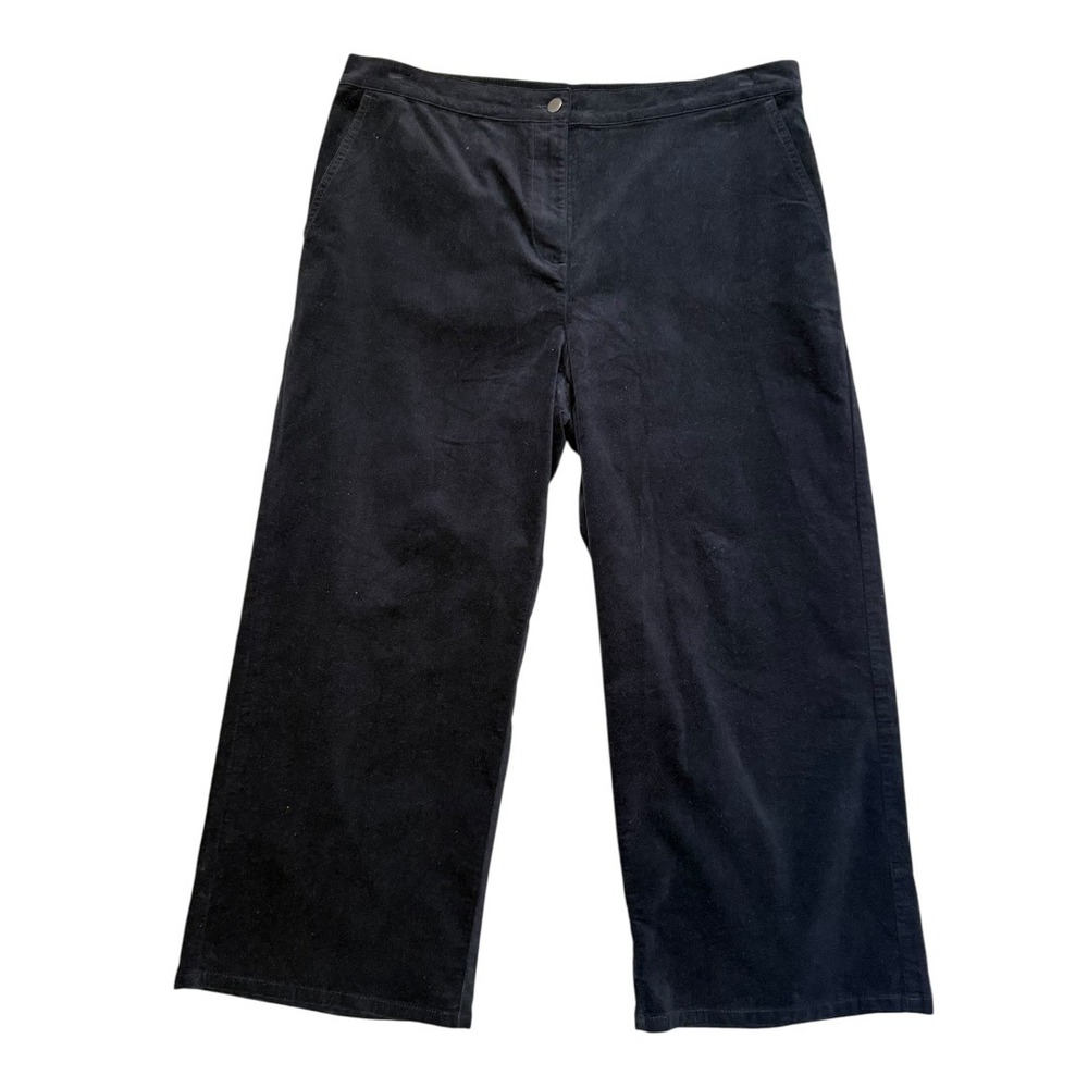 Eileen Fisher Black Wide Ankle Pant Organic Cotton Stretch‎ Velveteen Size Small